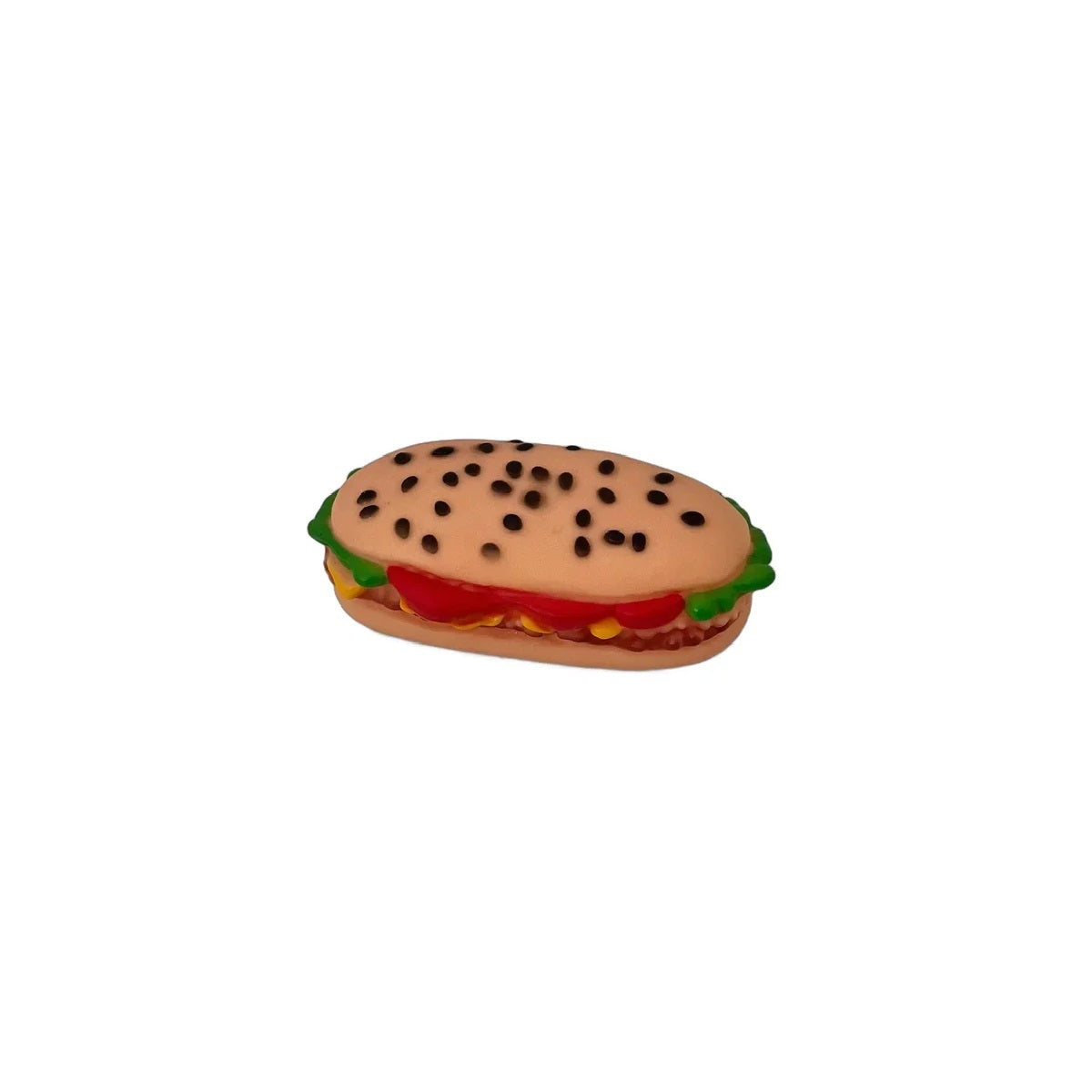 Jucărie rezistentă pentru câini formă de sandwich cu sunet – cauciuc colorat, vedere sus