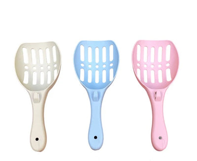 Lopățică din plastic pentru litieră pisici – set culori disponibile alb, roz și bleu, vedere față