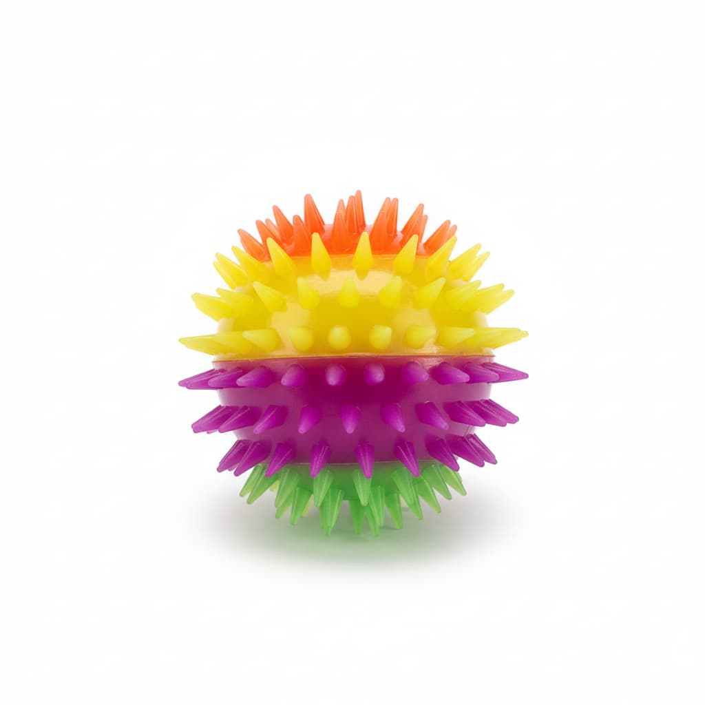 Jucarie caine minge senzoriala TPR multicolor cu tepi lumini vedere laterala – PETIVO