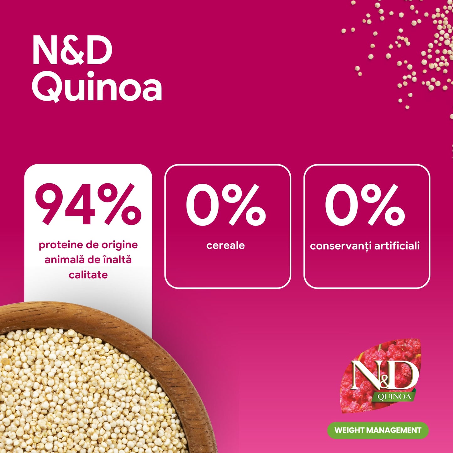 Farmina N&D Quinoa, Miel și Broccoli, Controlul Greutății, Adult Cat 1.5 kg