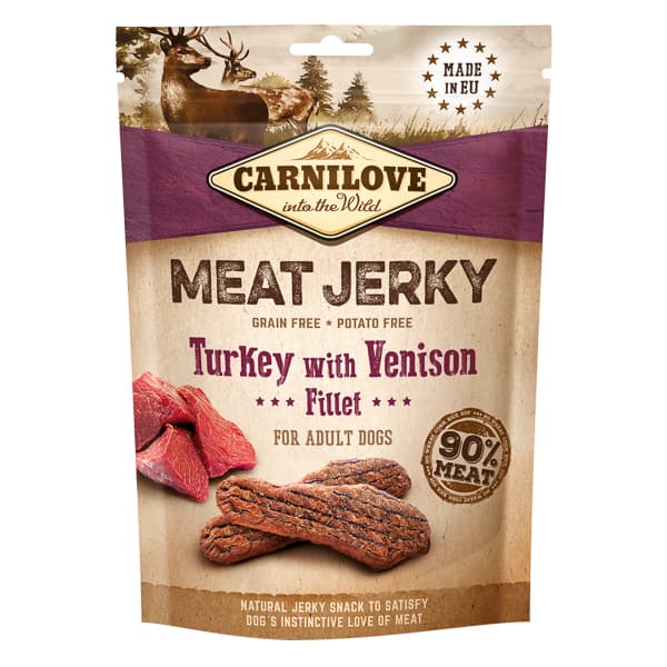 Carnilove Jerky Snack Turkey with Venison Fillet – Recompense Câini 100g