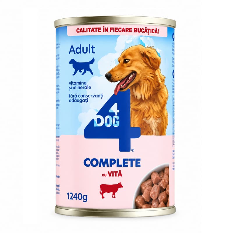 4DOG Hrană Umedă pentru Câini Adulți cu Vită 1240g