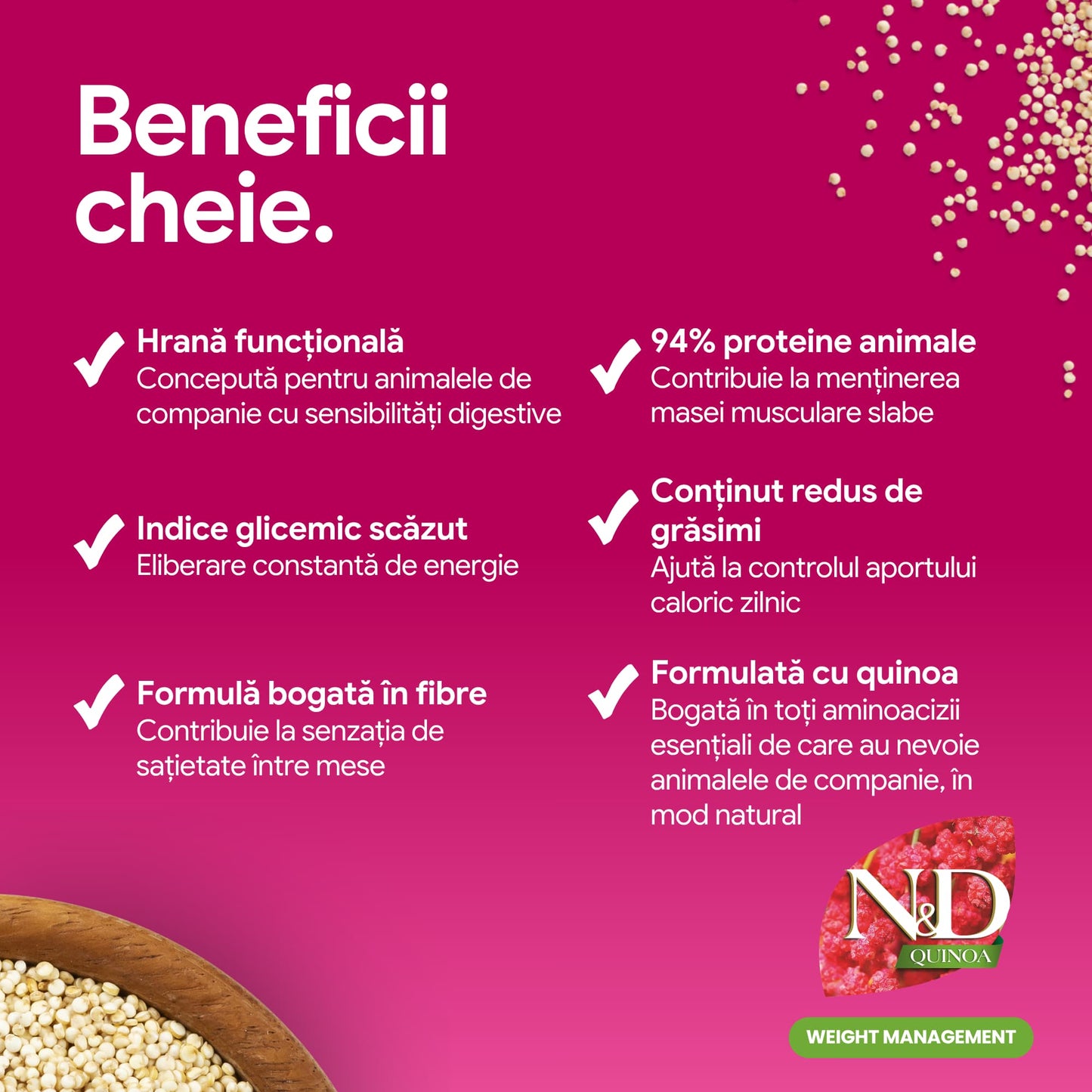 Farmina N&D Quinoa, Miel și Broccoli, Controlul Greutății, Adult Cat 1.5 kg