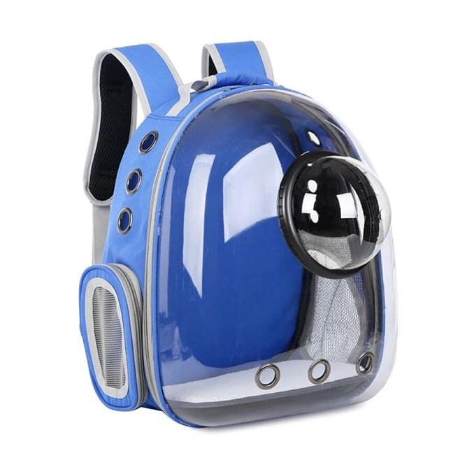 Rucsac transport animale cu fereastra bubble, caini si pisici, albastru, ventilatie multipla, 42x28x31 cm