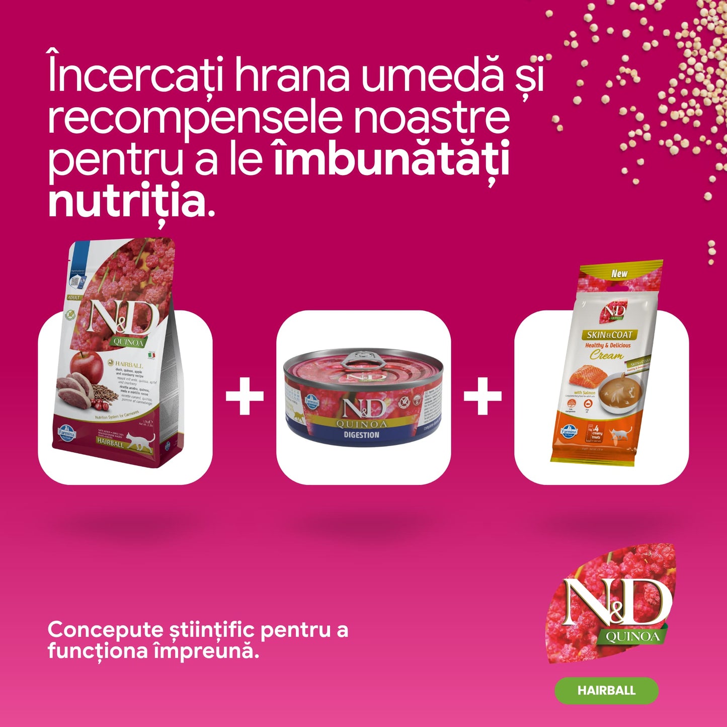 Farmina N&D Quinoa, Rață și Măr, Adult Cat Hairball 1.5 KG