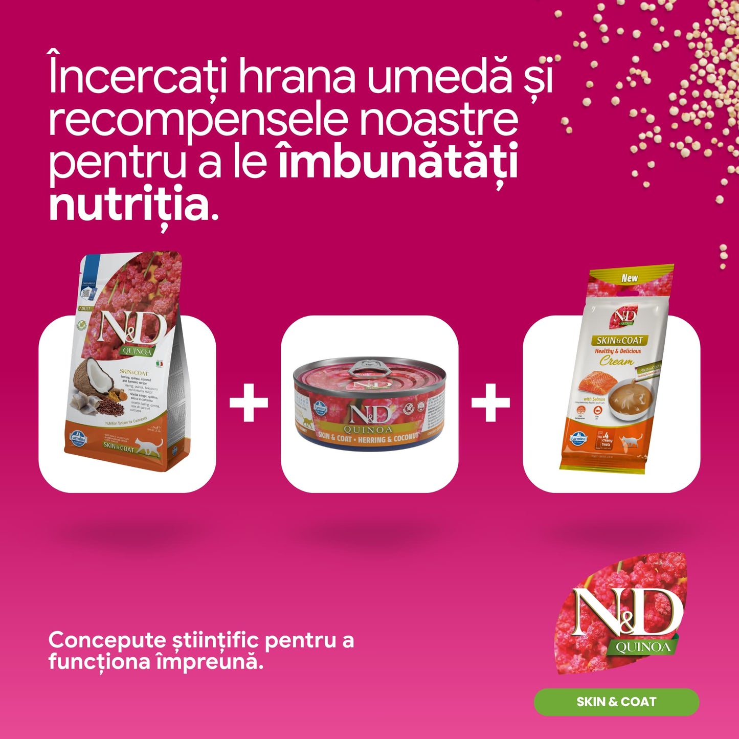 Farmina N&D Quinoa Skin & Coat Hering si Cocos, Adult Cat, 5 KG