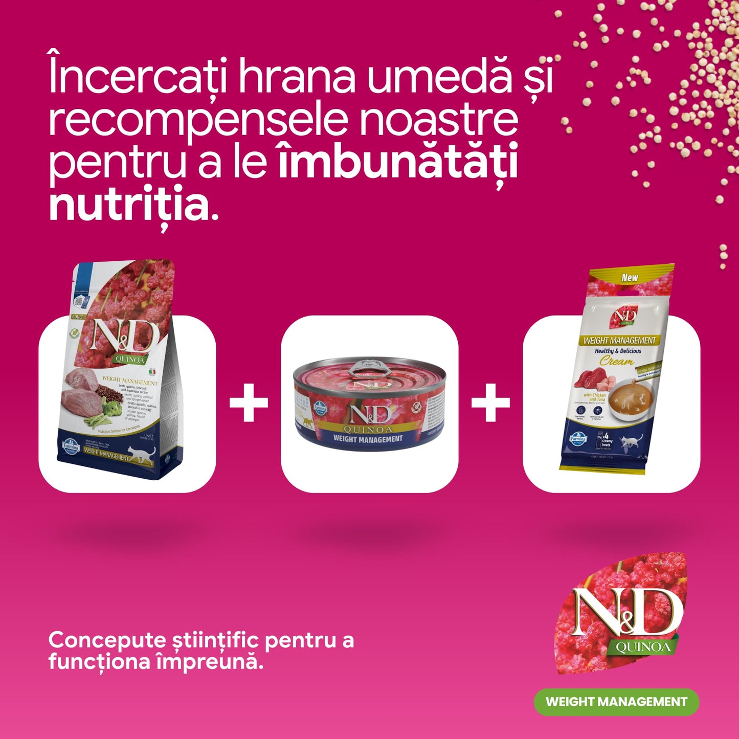 Farmina N&D Quinoa, Miel și Broccoli, Controlul Greutății, Adult Cat 1.5 kg