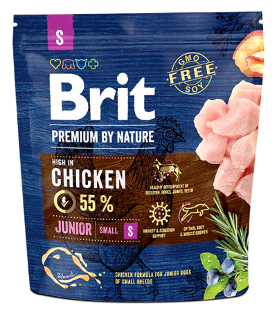 Brit Premium by Nature Junior câini talie mică – detaliu sac și compoziție

