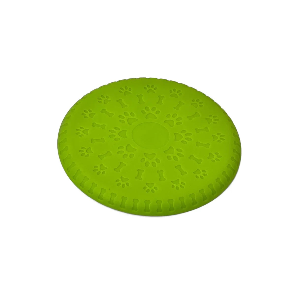 Frisbee pentru câini din cauciuc flexibil – rezistent și sigur, culoare verde, vedere laterală 23cm

