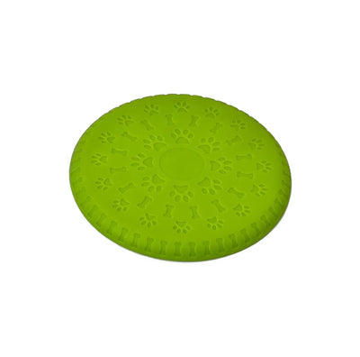 Frisbee pentru câini din cauciuc flexibil – rezistent și sigur, culoare verde, vedere laterală 23cm
