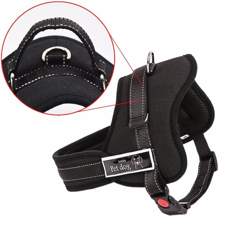Ham ergonomic pentru câini, căptușit, reglabil, negru
