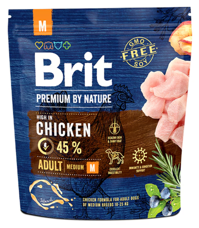 Brit Premium by Nature Adult câini talie medie – detaliu sac și compoziție
