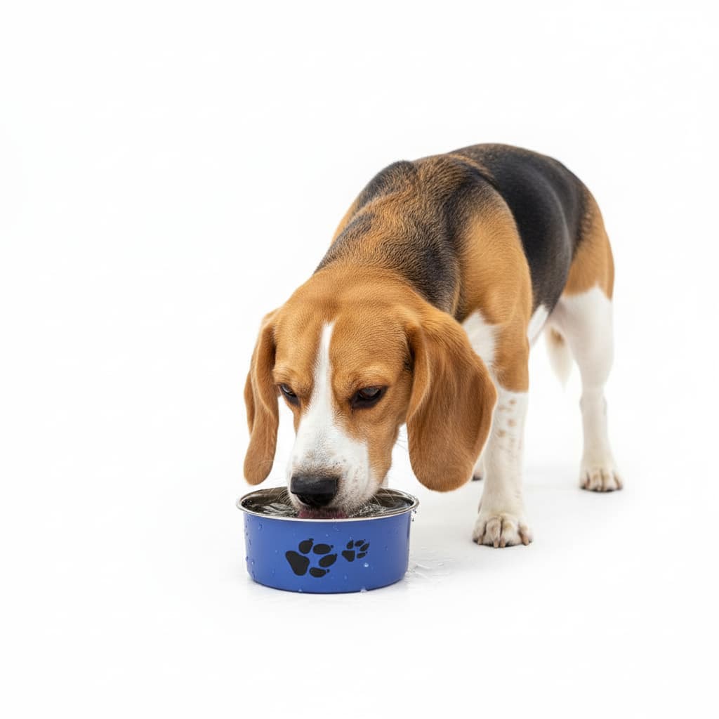 Beagle mananca din bol inox albastru model labutze 12cm – PETIVO
