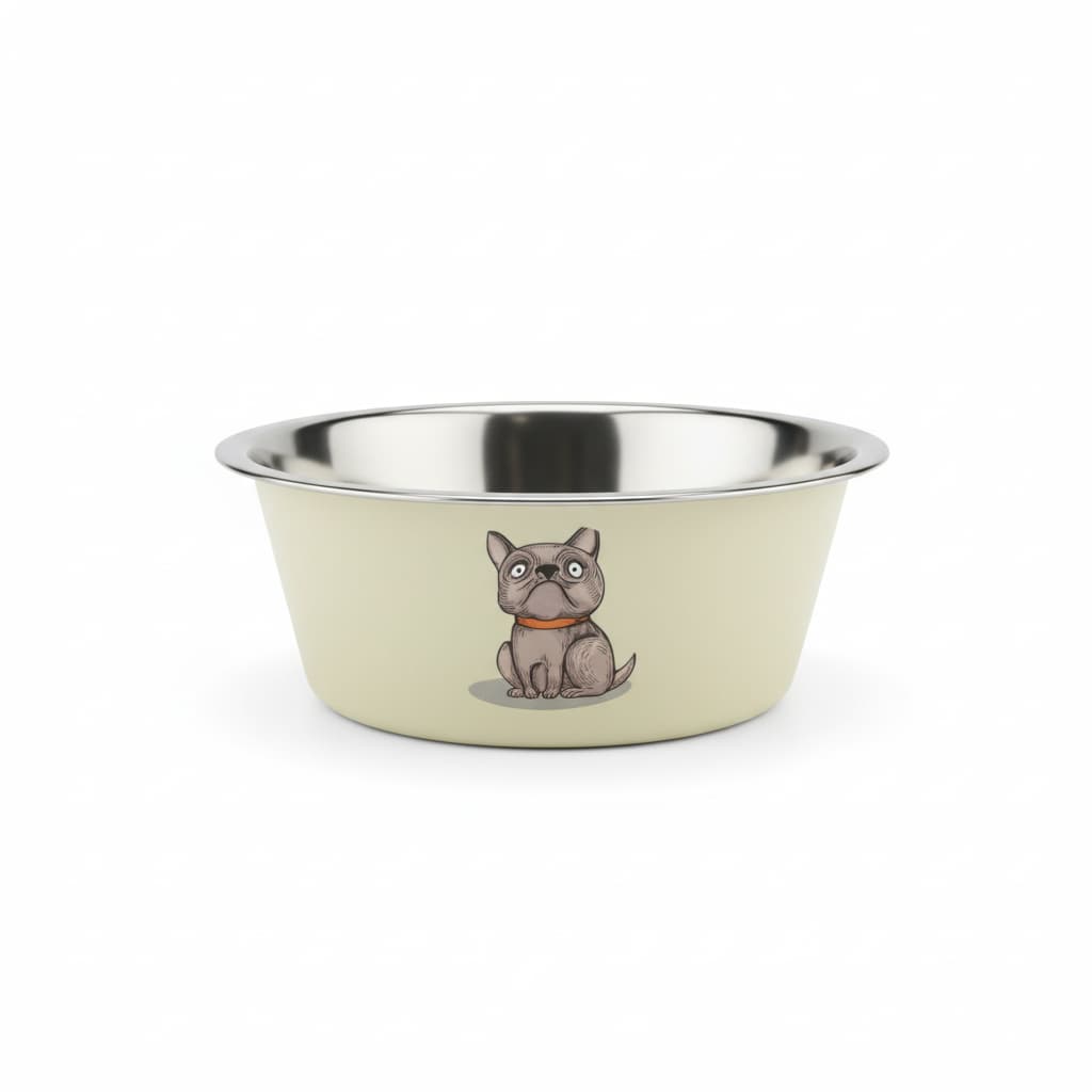 Bol inox caini pisici model Grumpy Dog crem anti-alunecare 17cm – PETIVO
