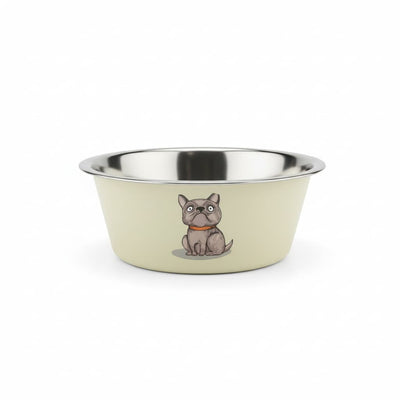 Bol inox caini pisici model Grumpy Dog crem anti-alunecare 17cm – PETIVO
