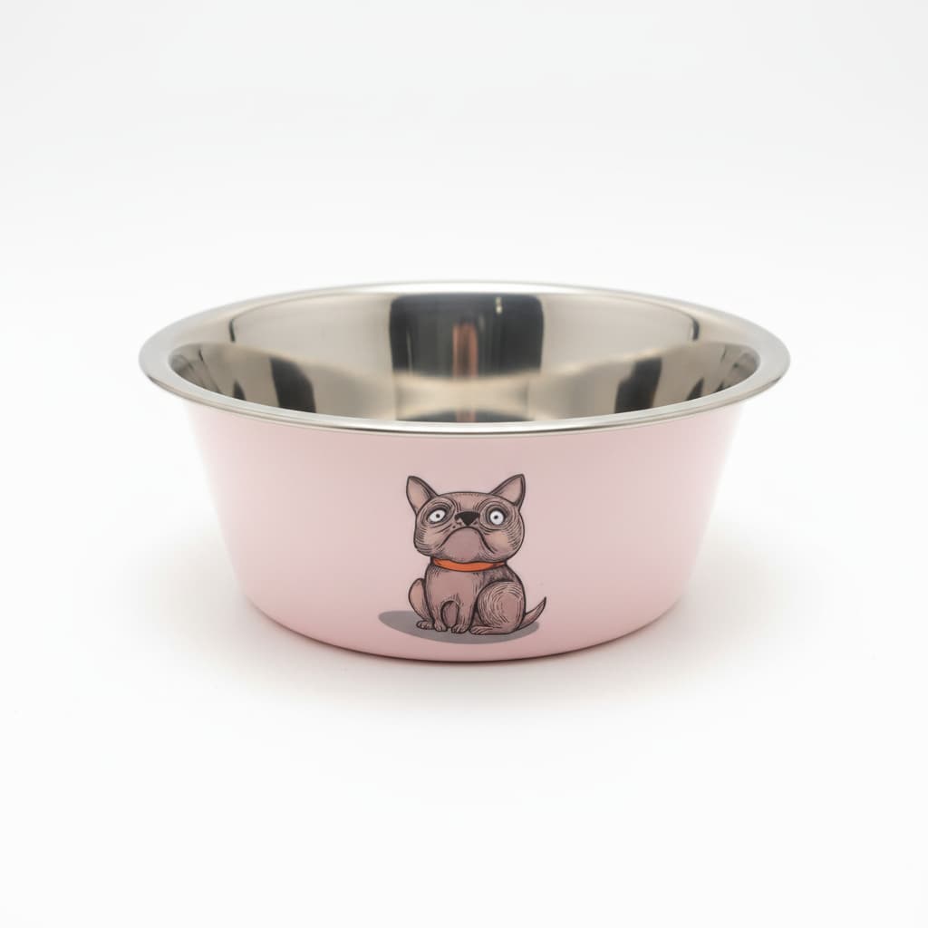 Bol inox caini pisici model roz Grumpy Dog anti-alunecare 17cm – PETIVO
