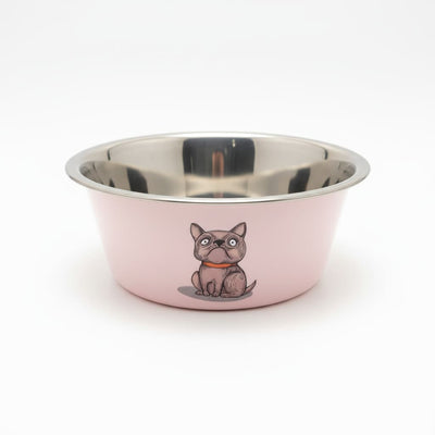 Bol inox caini pisici model roz Grumpy Dog anti-alunecare 17cm – PETIVO
