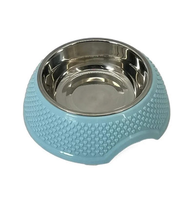 Bol pentru hrană câini și pisici cu interior inox detașabil, culoare albastru, diametru 14cm
