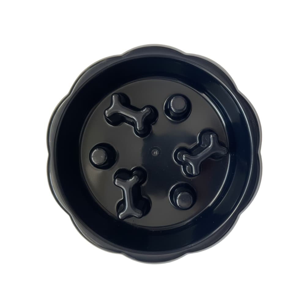 Bol slow feeder negru câini, obstacole os, diametru 18cm – PETIVO