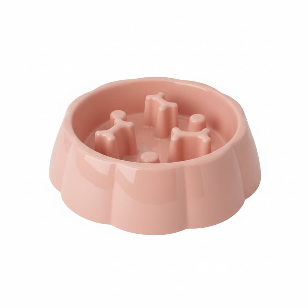 Bol slow feeder roz câini, lateral, obstacole os, diametru 18cm – PETIVO