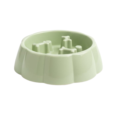 Bol slow feeder verde câini, lateral, obstacole os, diametru 18cm – PETIVO