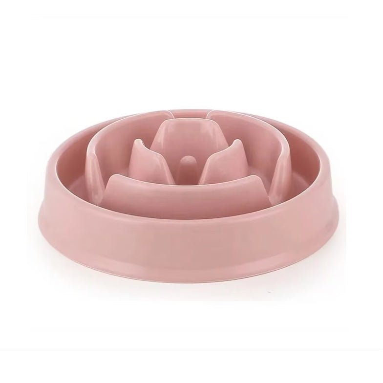 Bol interactiv cu hrănire lentă pentru câini – diametru 21 cm, design anti-înghițire rapidă, culoare roz