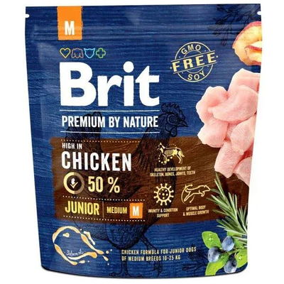 Brit Premium by Nature Junior câini talie medie – detaliu sac și compoziție
