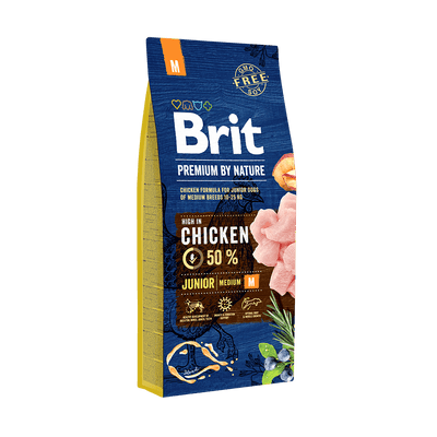 Brit Premium by Nature Junior hrană uscată câini talie medie – pui
