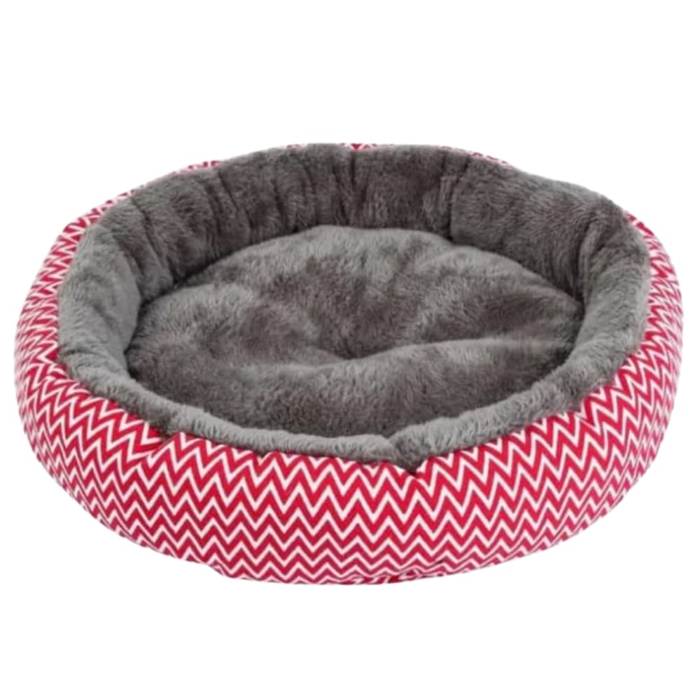 Exterior culcuș rotund cu model zig-zag rosu design modern pentru câini și pisici
