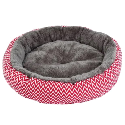 Exterior culcuș rotund cu model zig-zag rosu design modern pentru câini și pisici
