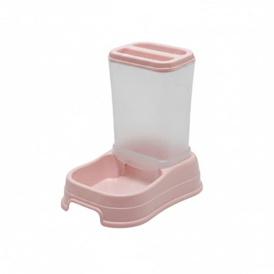 Castron dublu pentru animale de companie cu rezervor incorporat, culoare roz pastel, vedere laterala