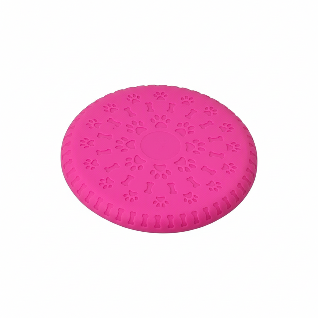 Frisbee pentru câini din cauciuc flexibil – culoare roz, vedere de sus 23cm
