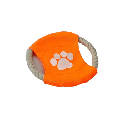Frisbee interactiv câini – detaliu mânere sfoară și material textil
