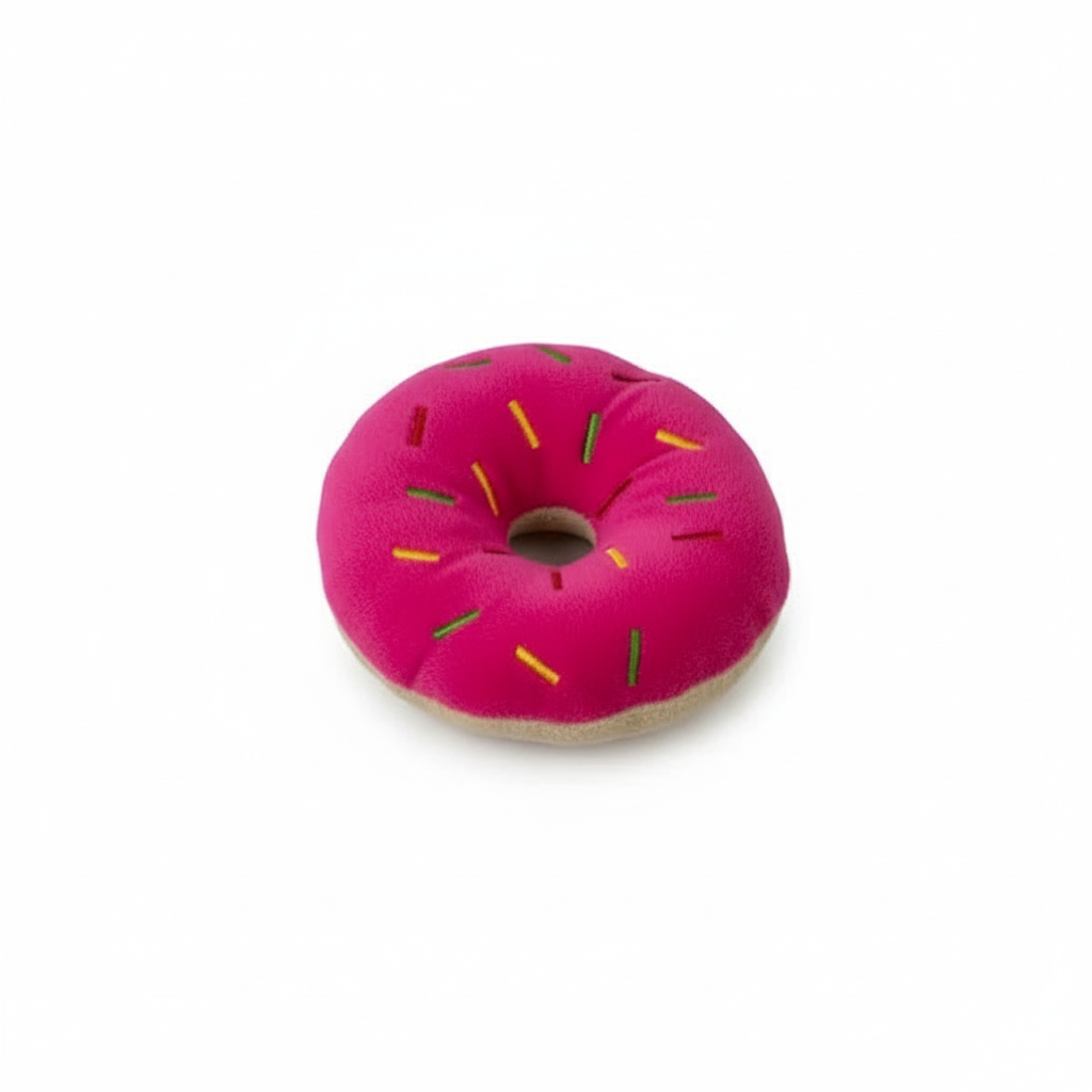 Jucărie din pluș pentru câini – gogoașă colorată pentru joacă și relaxare, culoare fucsia
