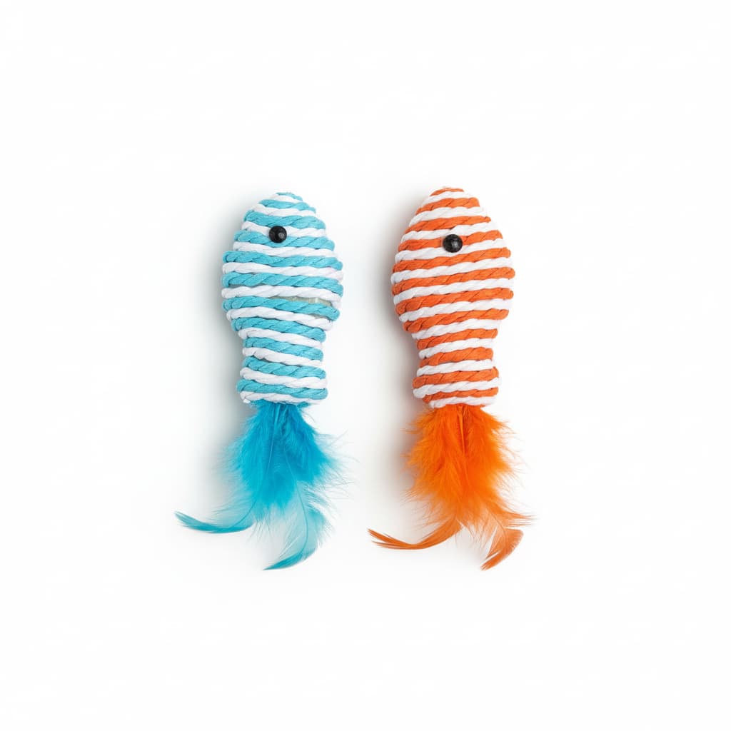 Jucarii pesti sfoara pene pisici albastru portocaliu instinct vanatoare 9cm – PETIVO
