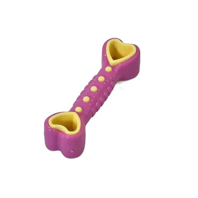 Jucărie pentru câini în formă de os cu inimi, culoare roz, material rezistent, lungime 14cm