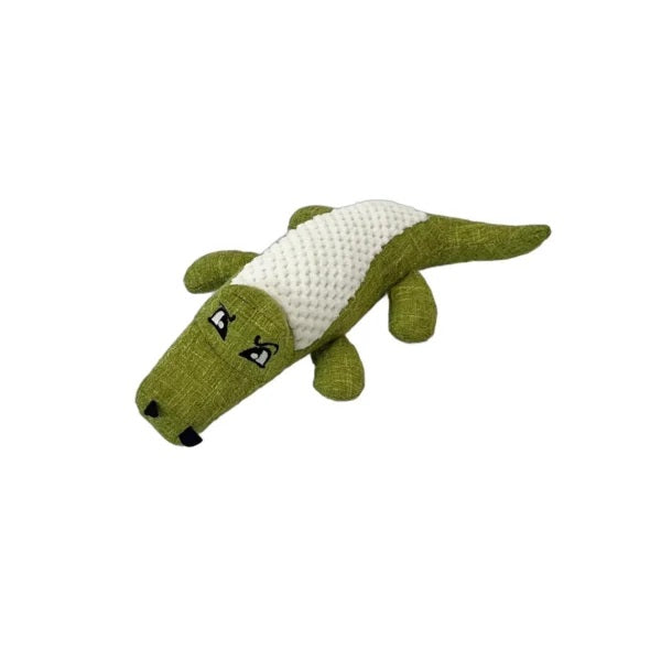 Jucărie interactivă pentru câini – Crocodil din pluș cu sunet squeaky, culoare verde
