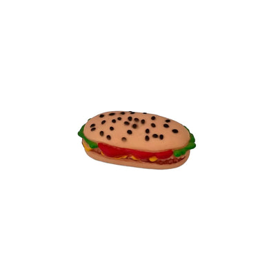 Jucărie rezistentă pentru câini formă de sandwich cu sunet – cauciuc colorat, vedere sus

