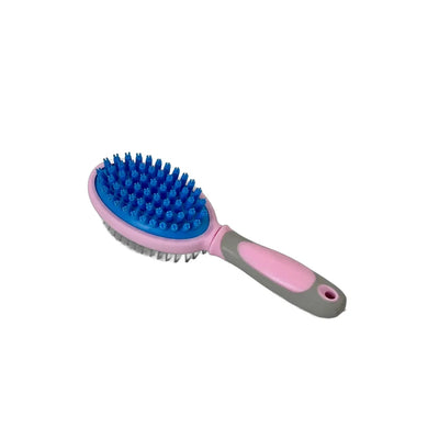 Perie dublă pentru câini și pisici – mâner ergonomic albastru, peri metalici și perie de curățare inclusă
