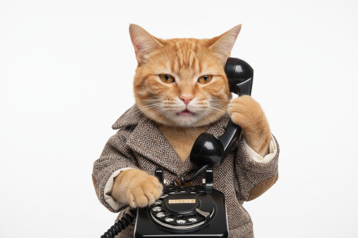 Pisică reală la telefon