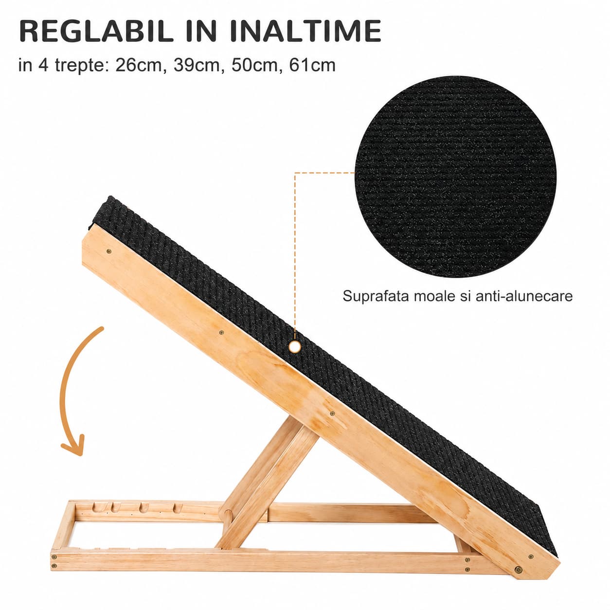 Rampă pliabilă din lemn pentru câini și pisici, reglabilă, 100 cm