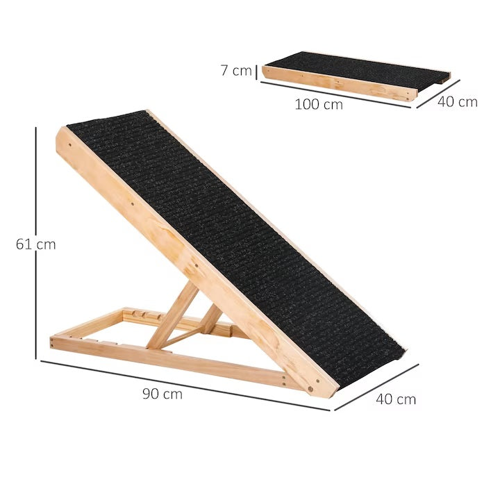 Rampă pliabilă din lemn pentru câini și pisici, reglabilă, 100 cm