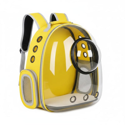 Rucsac transport animale cu fereastra bubble, caini si pisici, galben, ventilatie multipla, 42x28x31 cm