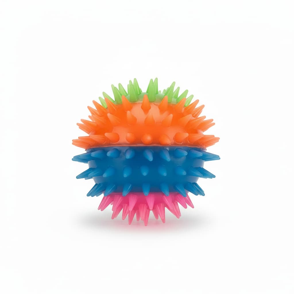 Jucarie caine minge senzoriala TPR multicolor cu tepi si lumini – PETIVO

