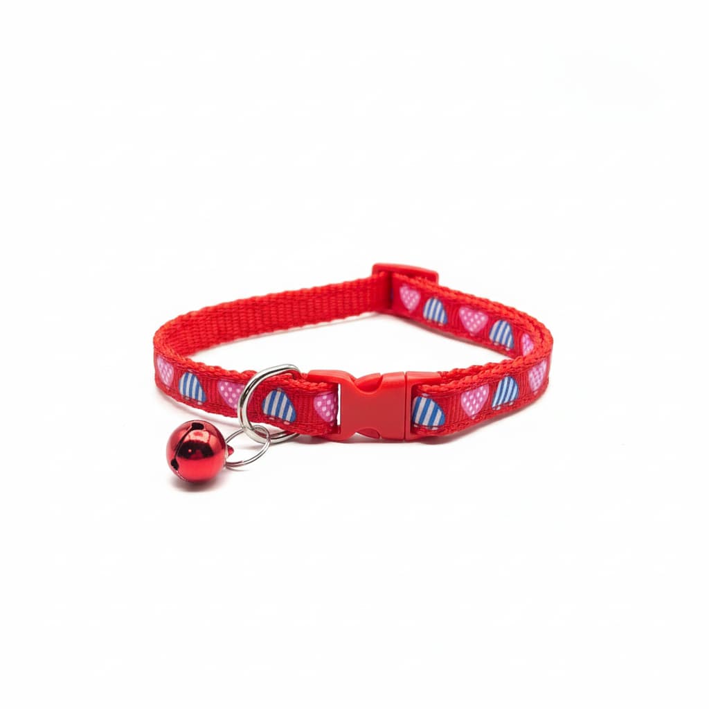 Zgarda ajustabila pisici caini talie mica rosie model inimioare clopotel 18-32cm – PETIVO
