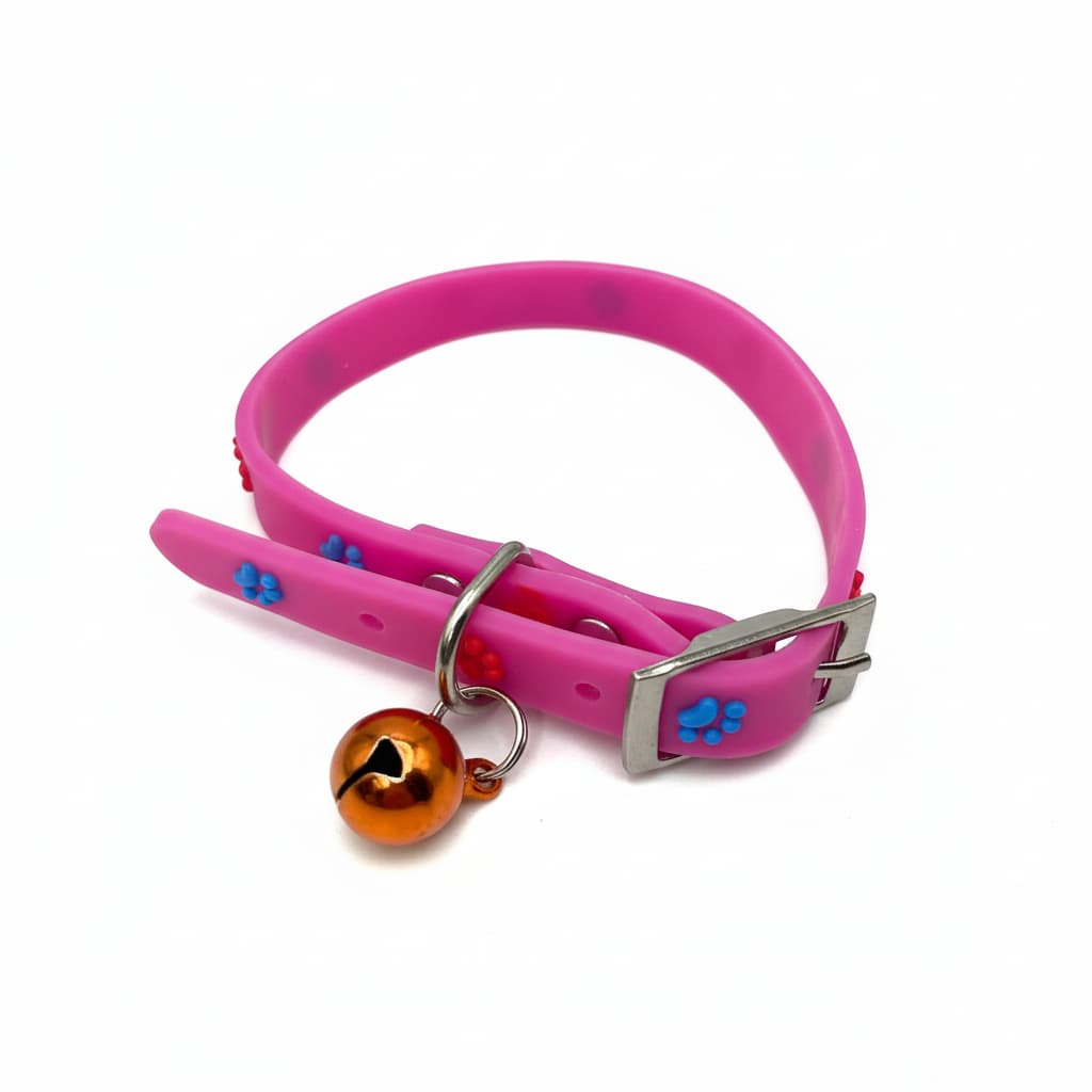 Zgarda silicon reglabila pisici catei roz clopotel 29cm – PETIVO
